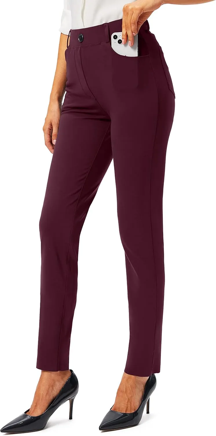 Rammus Womens Yoga Dress Pants with Pockets Stretch Work Leggings for Women Pull On Skinny Slacks for Business Office Casual