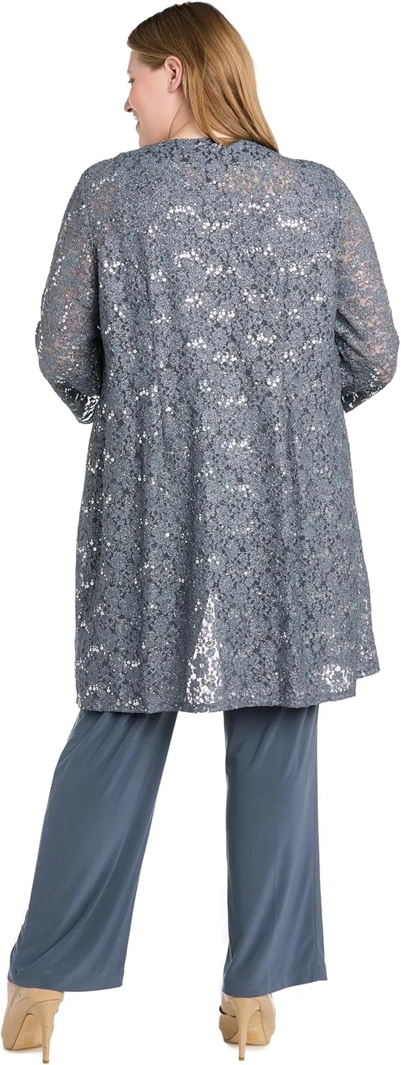 R&M Richards Women's Pearl Glow Lace Pant Set