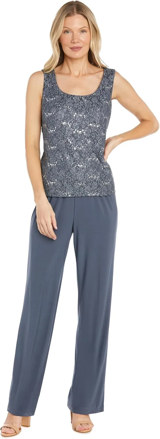 R&M Richards Women's Pearl Glow Lace Pant Set