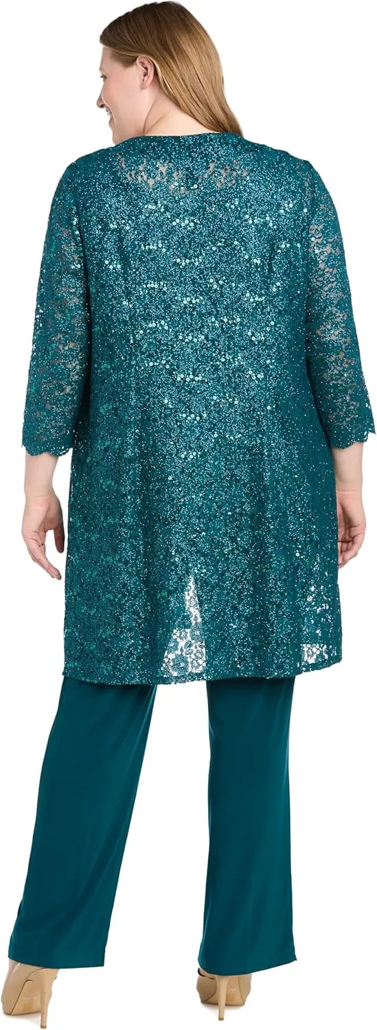 R&M Richards Women's Pearl Glow Lace Pant Set