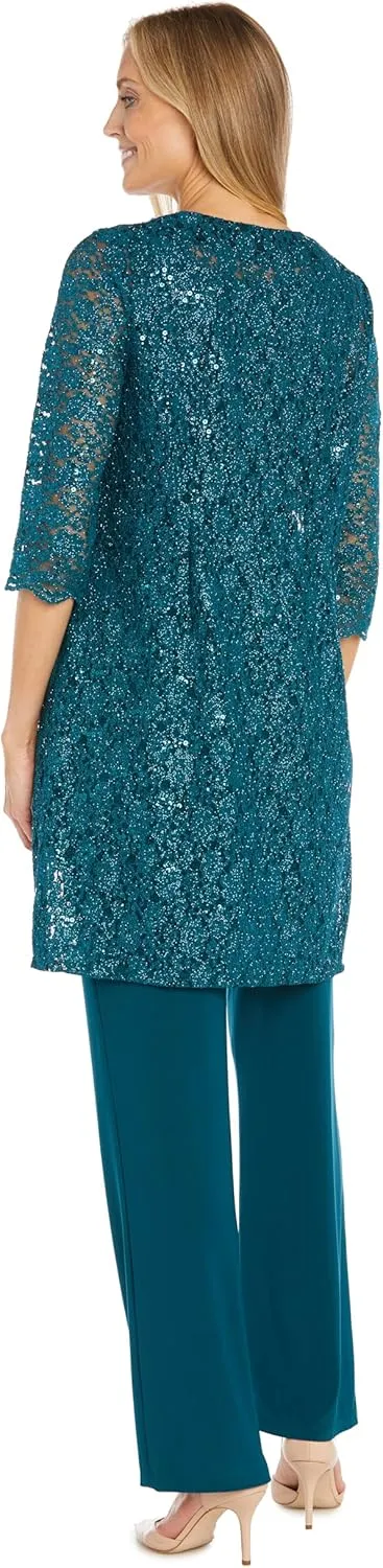 R&M Richards Women's Pearl Glow Lace Pant Set
