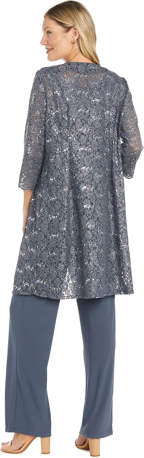 R&M Richards Women's Pearl Glow Lace Pant Set