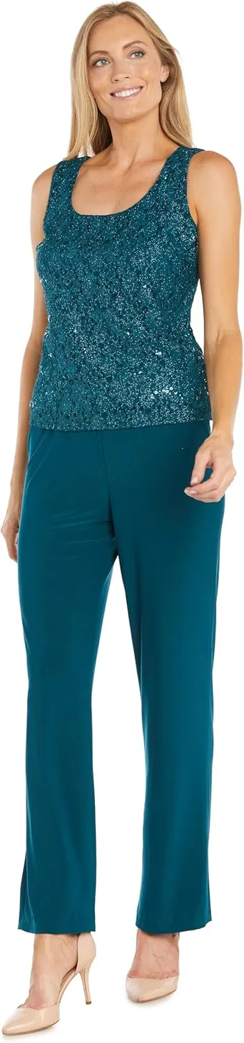 R&M Richards Women's Pearl Glow Lace Pant Set