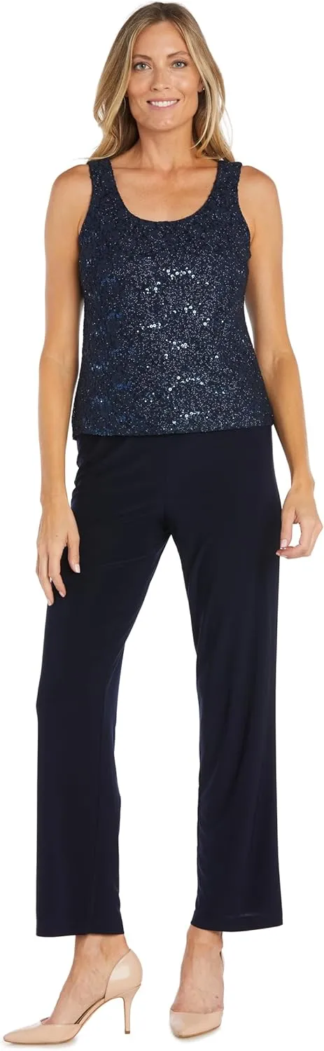 R&M Richards Women's Plus Size Pearl Glow Lace Pant Set