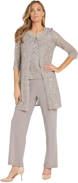 R&M Richards Women's Plus Size Pearl Glow Lace Pant Set