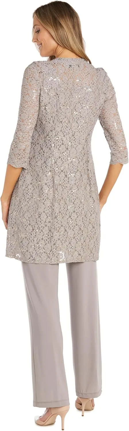 R&M Richards Women's Plus Size Pearl Glow Lace Pant Set