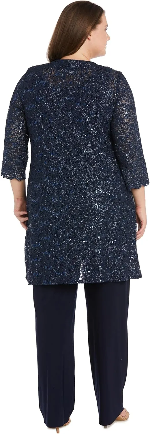 R&M Richards Women's Plus Size Pearl Glow Lace Pant Set