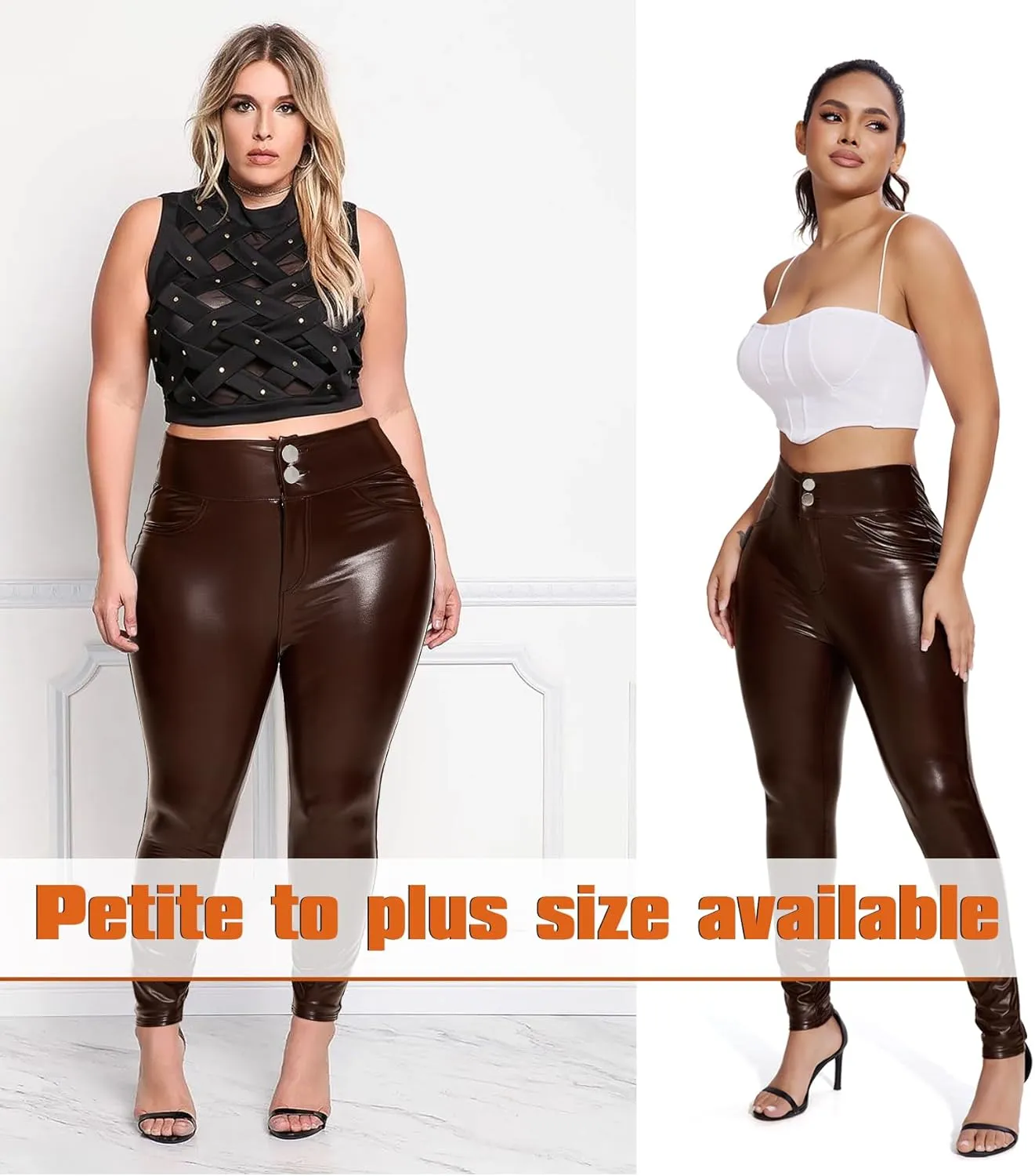 RIOJOY Womens Sexy Leather Leggings High Waisted Butt Lifting Faux Leather PU Pants Tummy Control Stretch