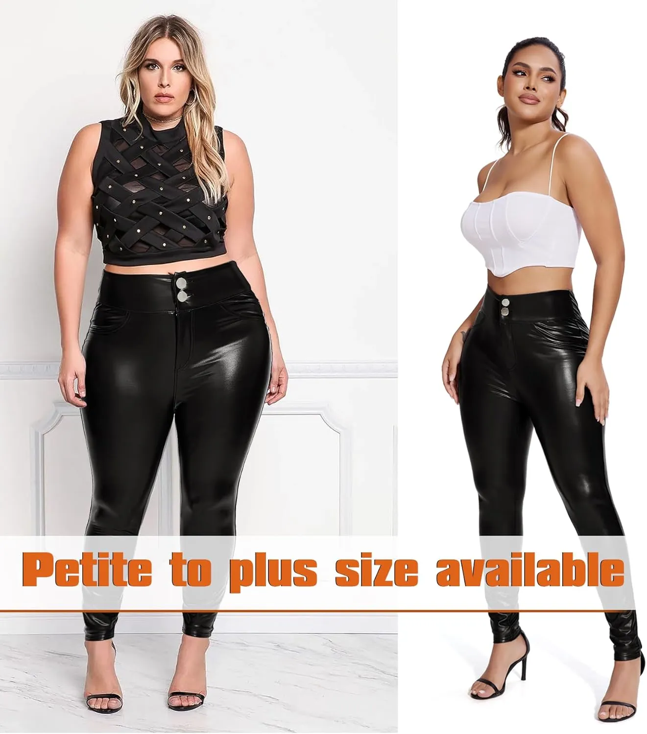 RIOJOY Womens Sexy Leather Leggings High Waisted Butt Lifting Faux Leather PU Pants Tummy Control Stretch