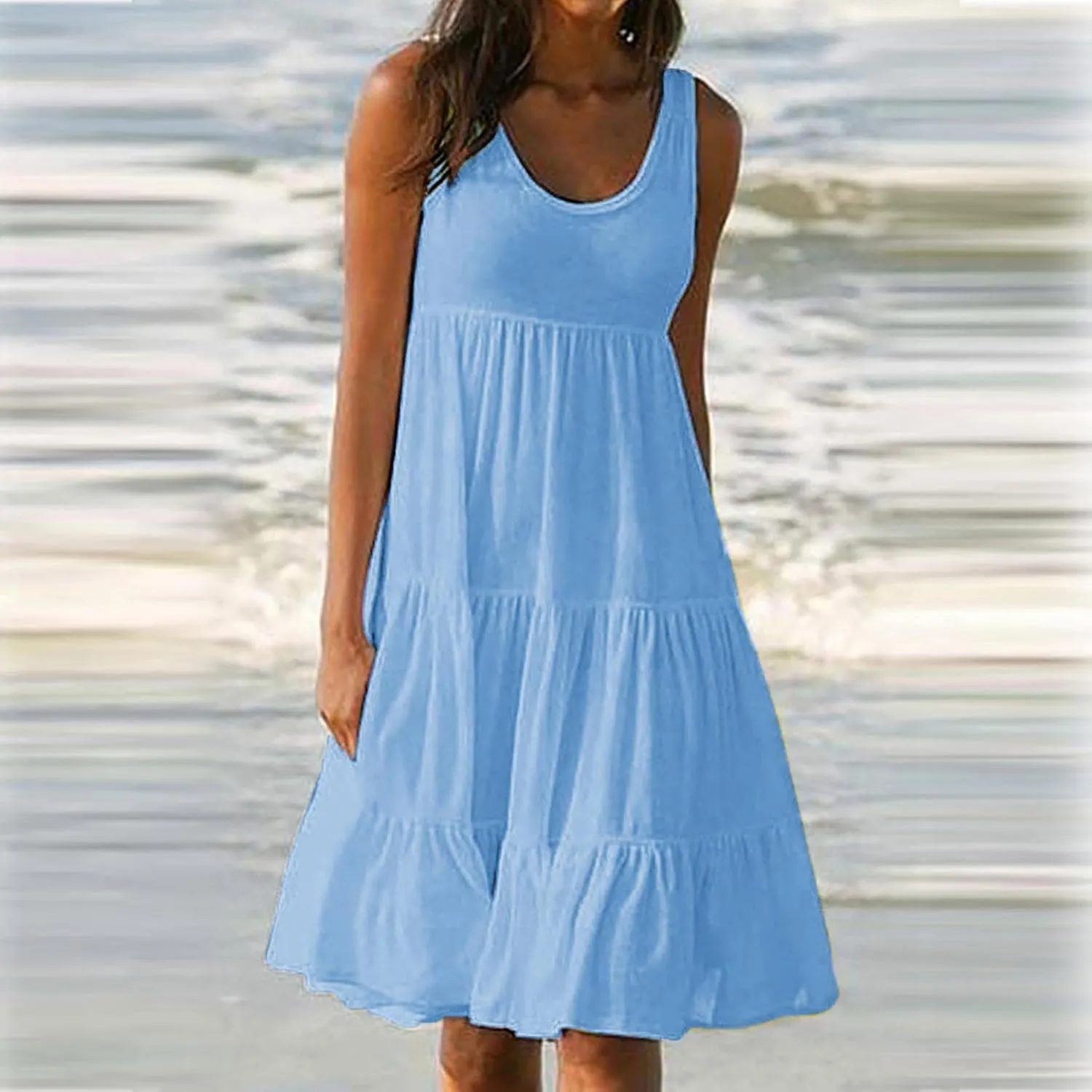 RKSTN Sleeveless Summer Dress for Women Flowy Casual Boho Beach Plus Size Dresses Trendy Tiered A-Line Gradient Sundresses