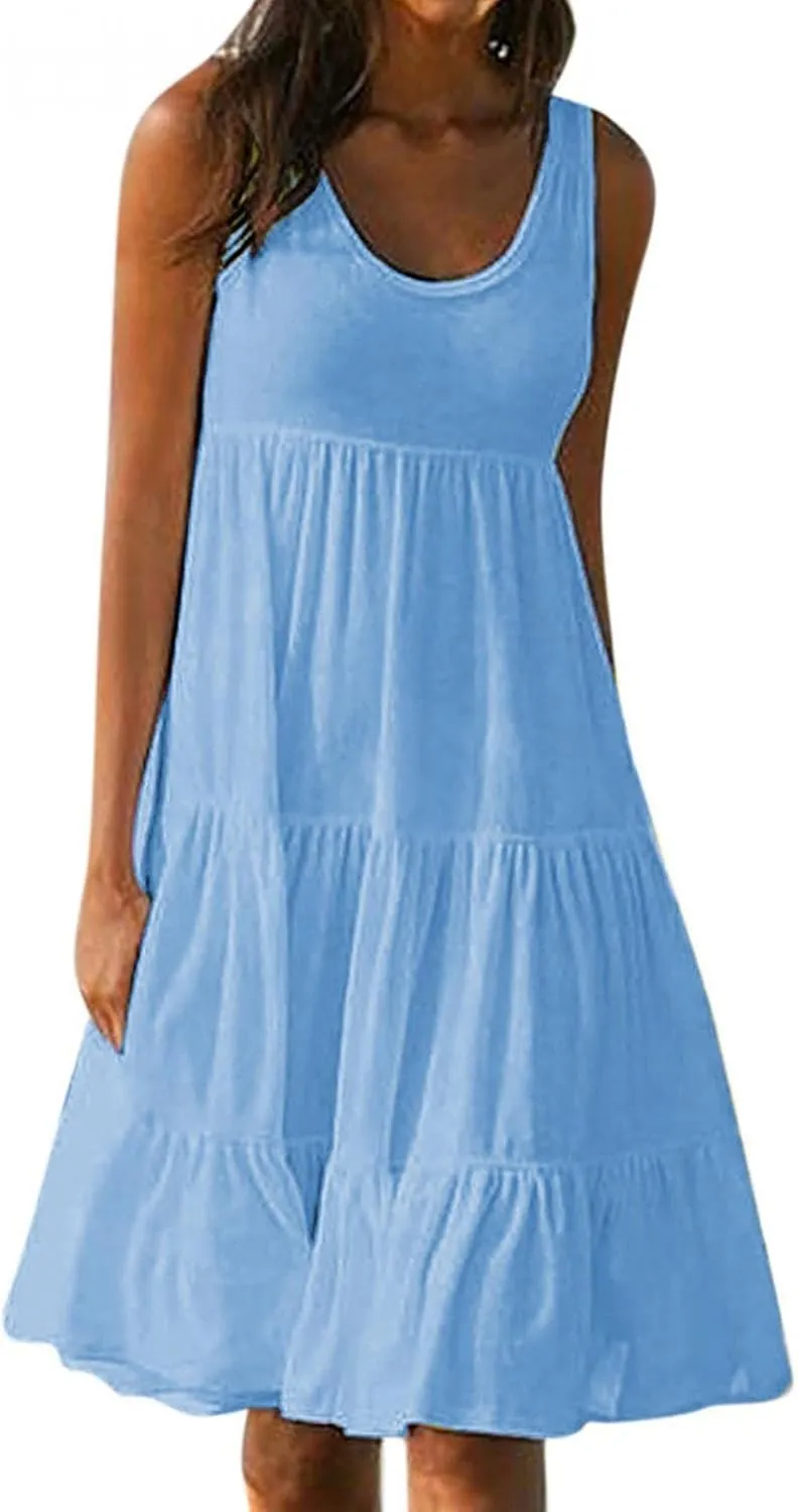 RKSTN Sleeveless Summer Dress for Women Flowy Casual Boho Beach Plus Size Dresses Trendy Tiered A-Line Gradient Sundresses