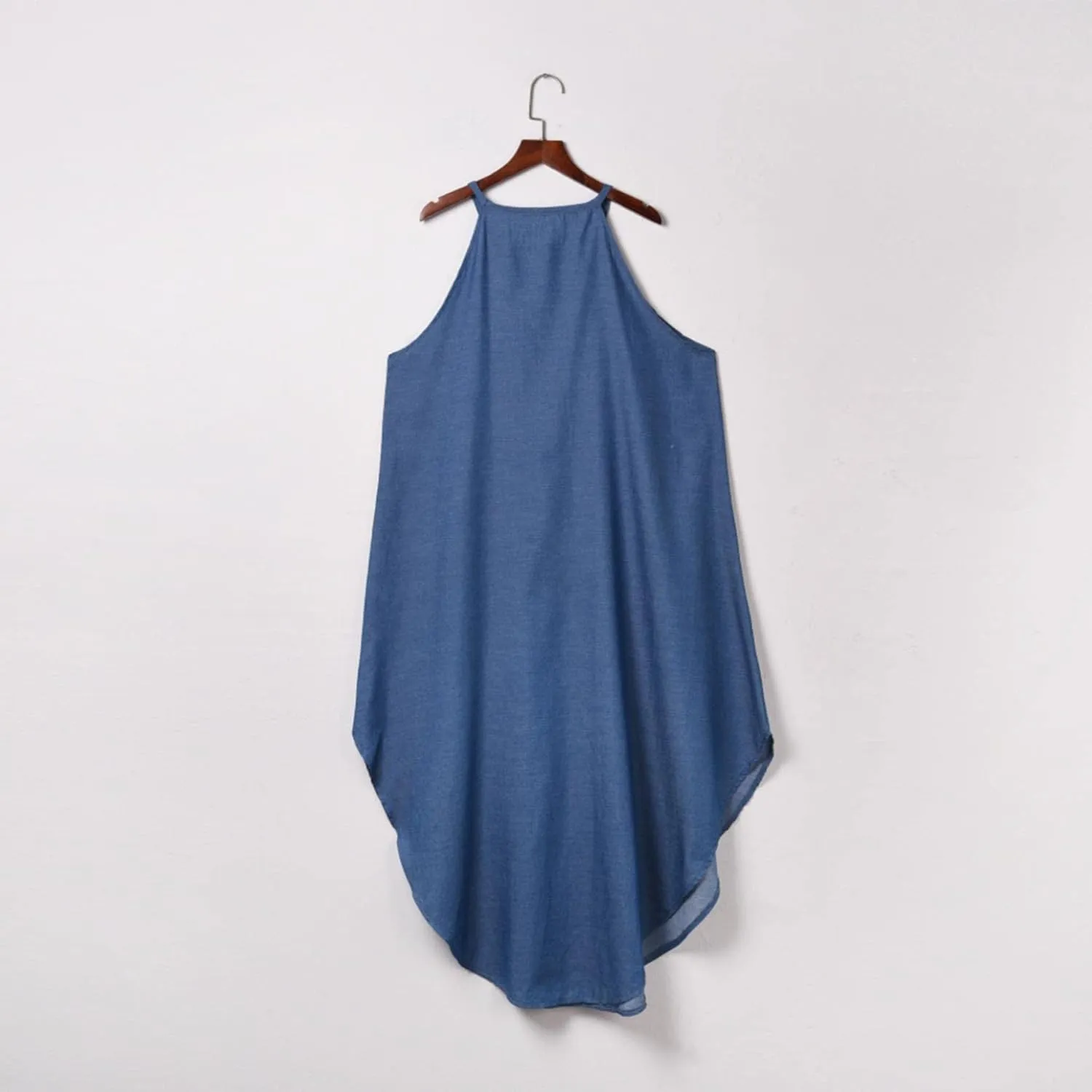 RKSTN Women's Loose Denim Dress Casual Long Dress Plus Size Maxi Dress for Women Solid Apron Dress Sleeveless Summer Dress