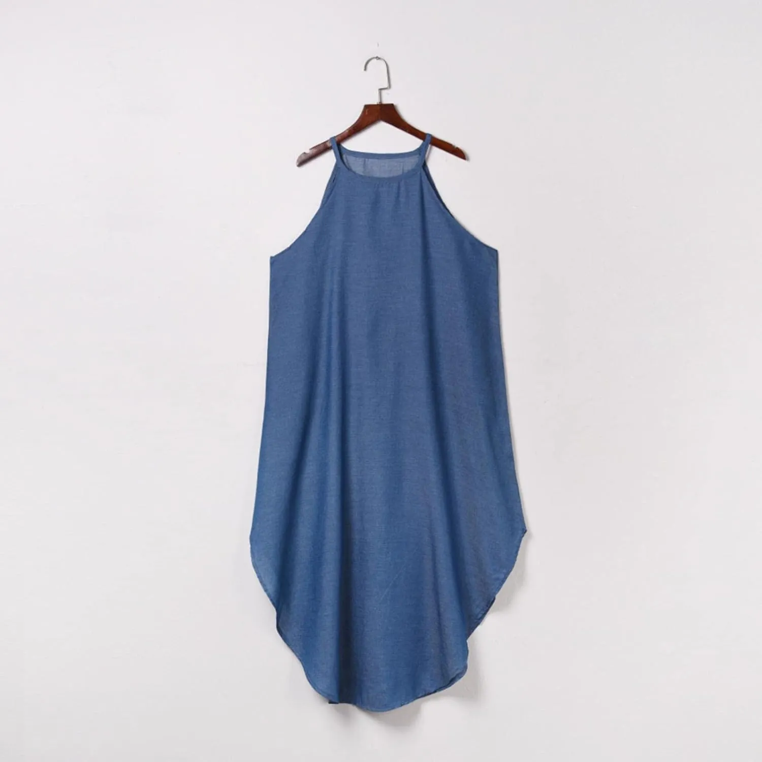 RKSTN Women's Loose Denim Dress Casual Long Dress Plus Size Maxi Dress for Women Solid Apron Dress Sleeveless Summer Dress