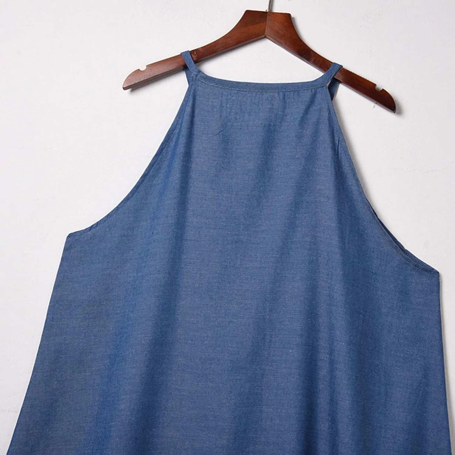 RKSTN Women's Loose Denim Dress Casual Long Dress Plus Size Maxi Dress for Women Solid Apron Dress Sleeveless Summer Dress