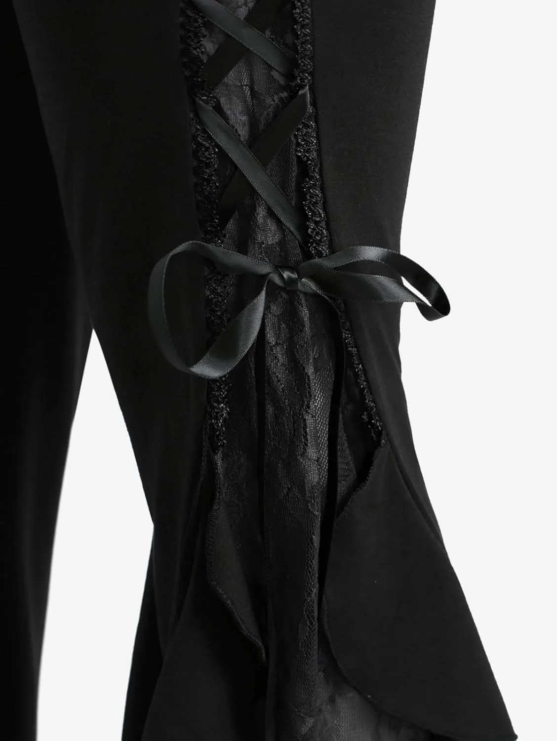 ROSE GAL Women Plus Size Gothic Bell Bottoms Flare Pants Lace-up Pull On Romantic Pants