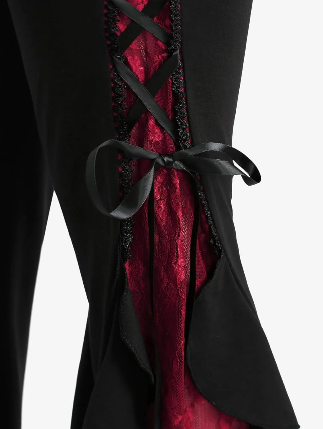 ROSE GAL Women Plus Size Gothic Bell Bottoms Flare Pants Lace-up Pull On Romantic Pants
