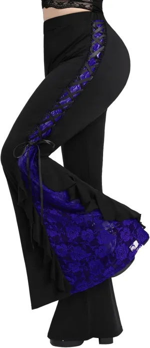 ROSE GAL Women Plus Size Gothic Bell Bottoms Flare Pants Lace-up Pull On Romantic Pants