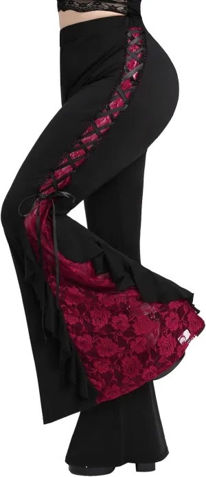 ROSE GAL Women Plus Size Gothic Bell Bottoms Flare Pants Lace-up Pull On Romantic Pants