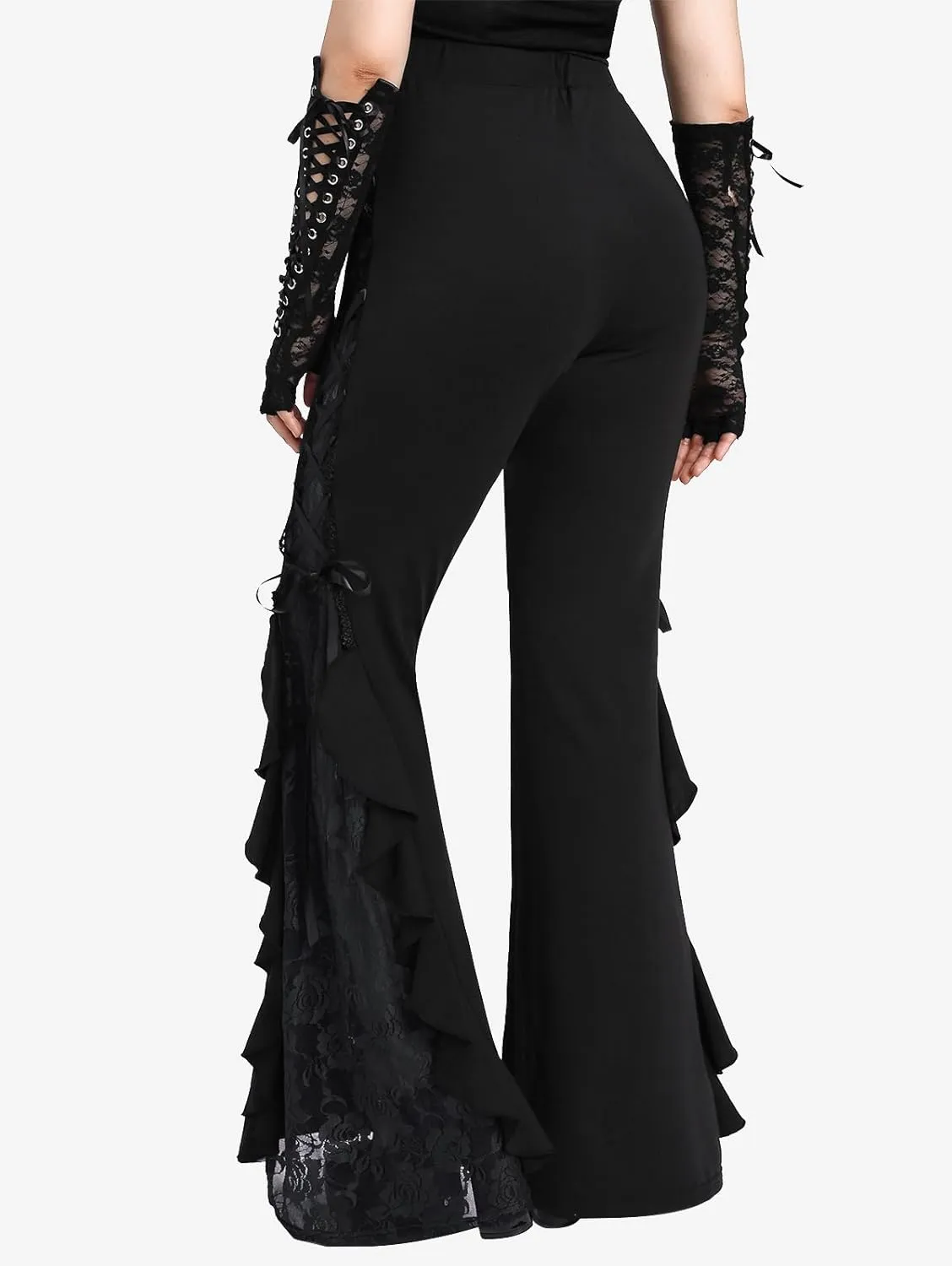 ROSE GAL Women Plus Size Gothic Bell Bottoms Flare Pants Lace-up Pull On Romantic Pants