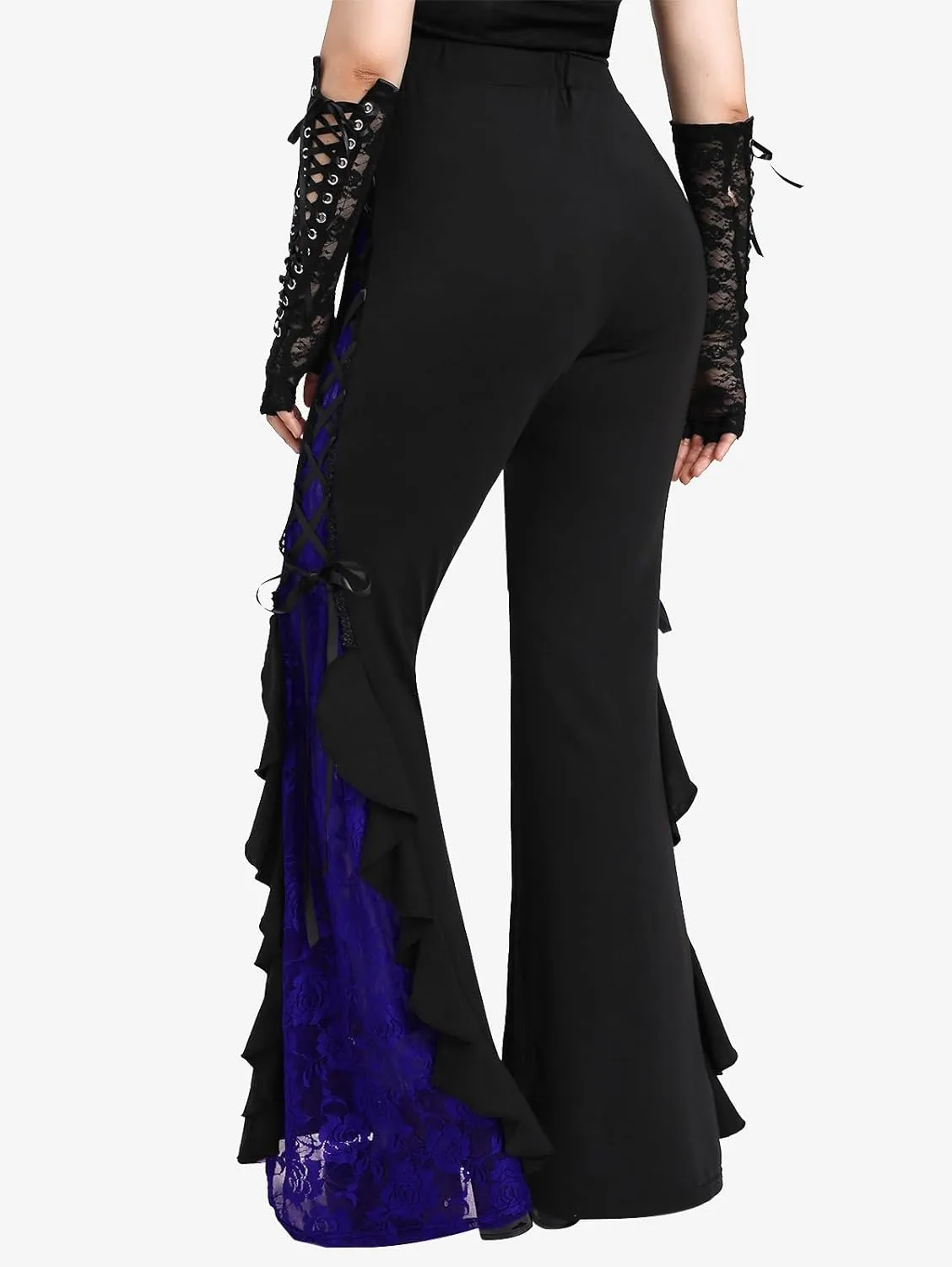ROSE GAL Women Plus Size Gothic Bell Bottoms Flare Pants Lace-up Pull On Romantic Pants