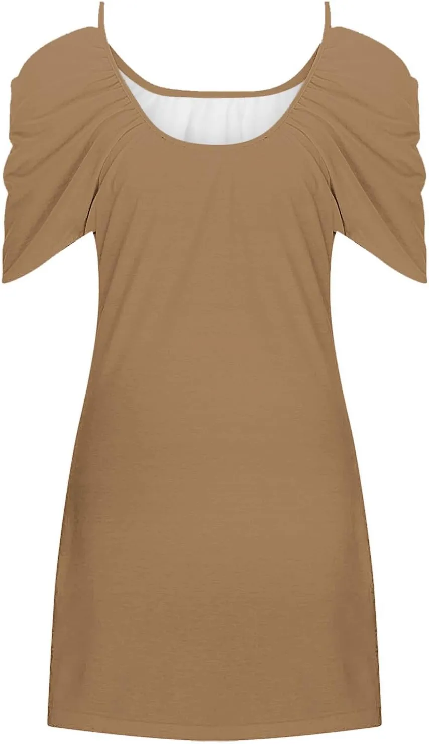 Ruziyoog Summer Casual Cold Shoulder Dress for Women Spaghetti Strap Ruffle Sleeve Sundress Trendy Beach A-Line Mini Dress