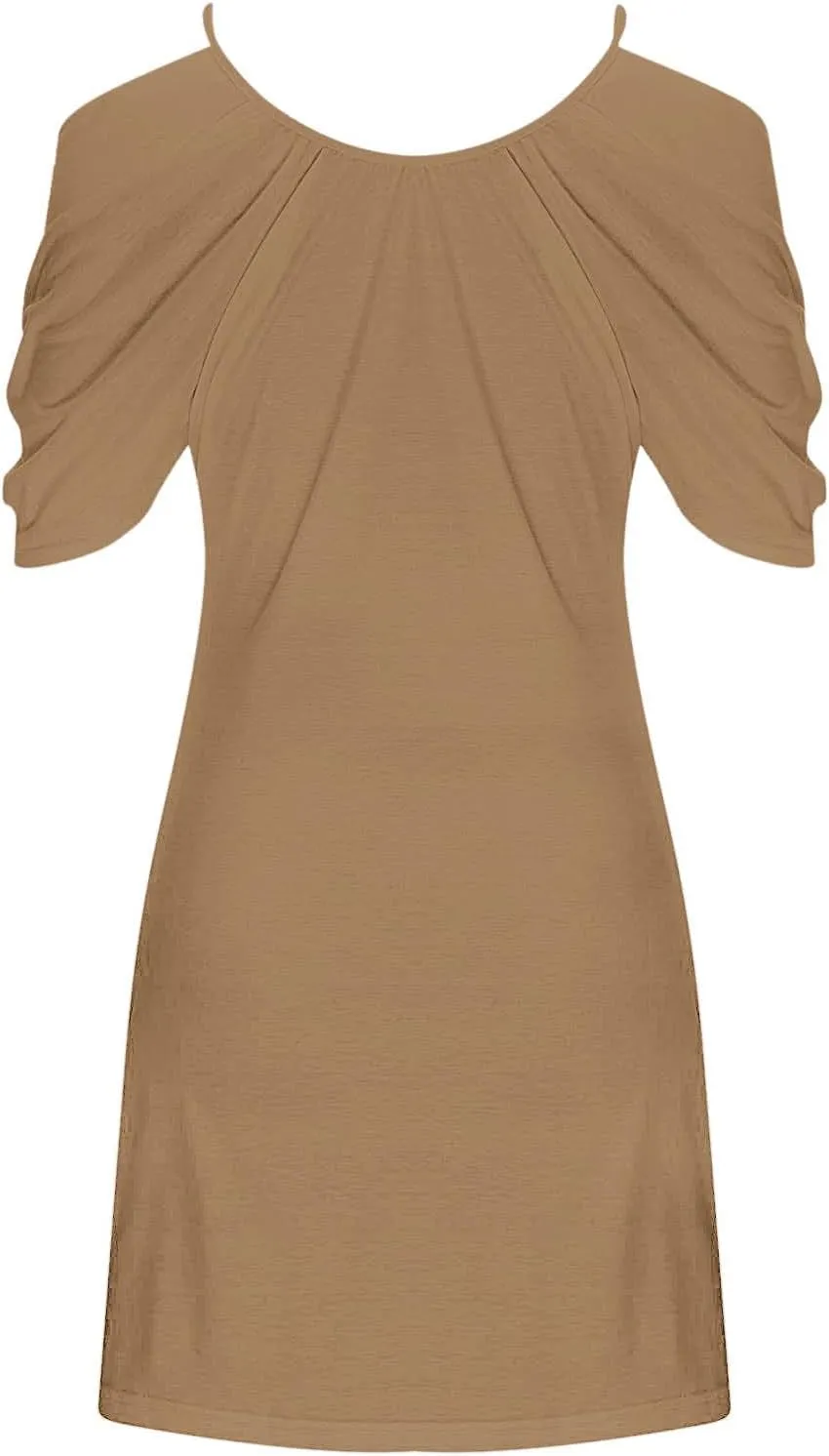 Ruziyoog Summer Casual Cold Shoulder Dress for Women Spaghetti Strap Ruffle Sleeve Sundress Trendy Beach A-Line Mini Dress