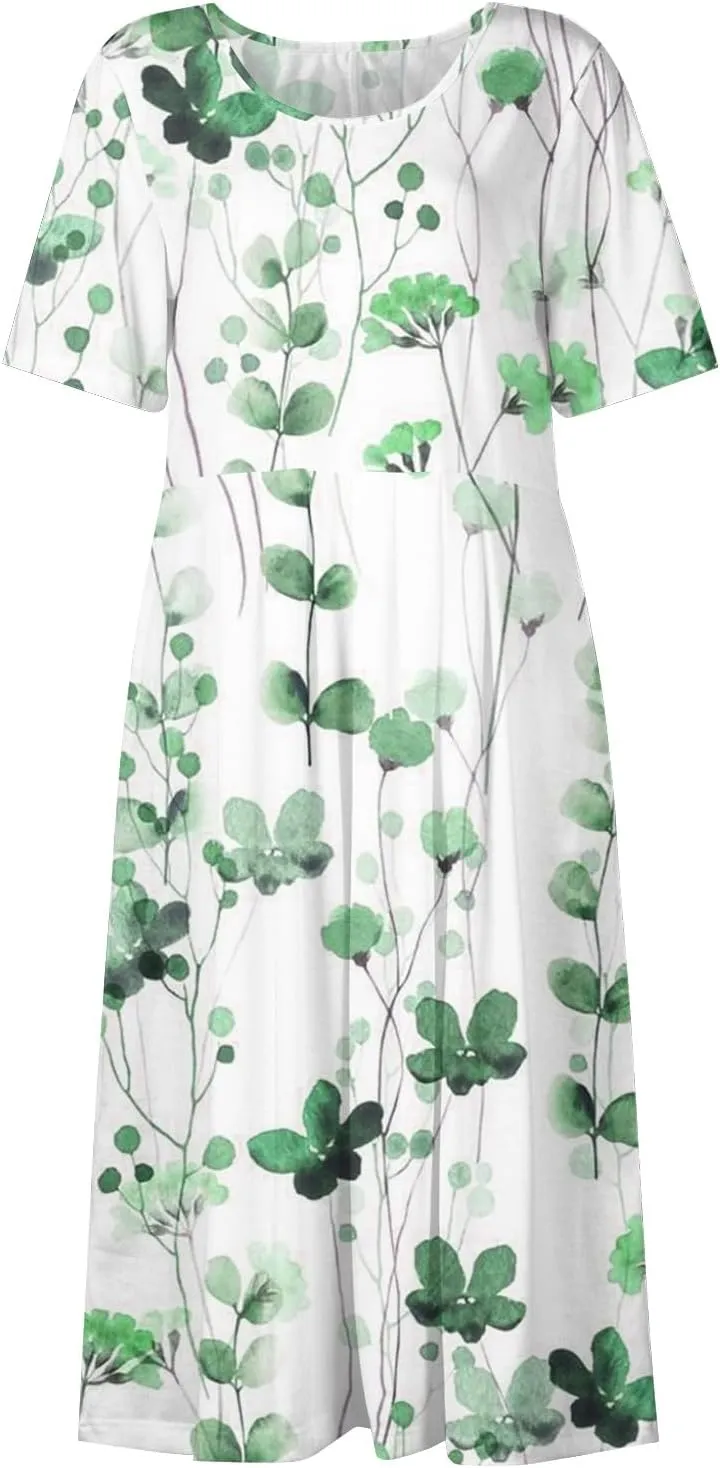 SGASY Plus Size Summer Dress 2024 Womens Short Sleeve Boho Floral Tshirt Dress Casual Loose Beach Vacation Midi Dresses