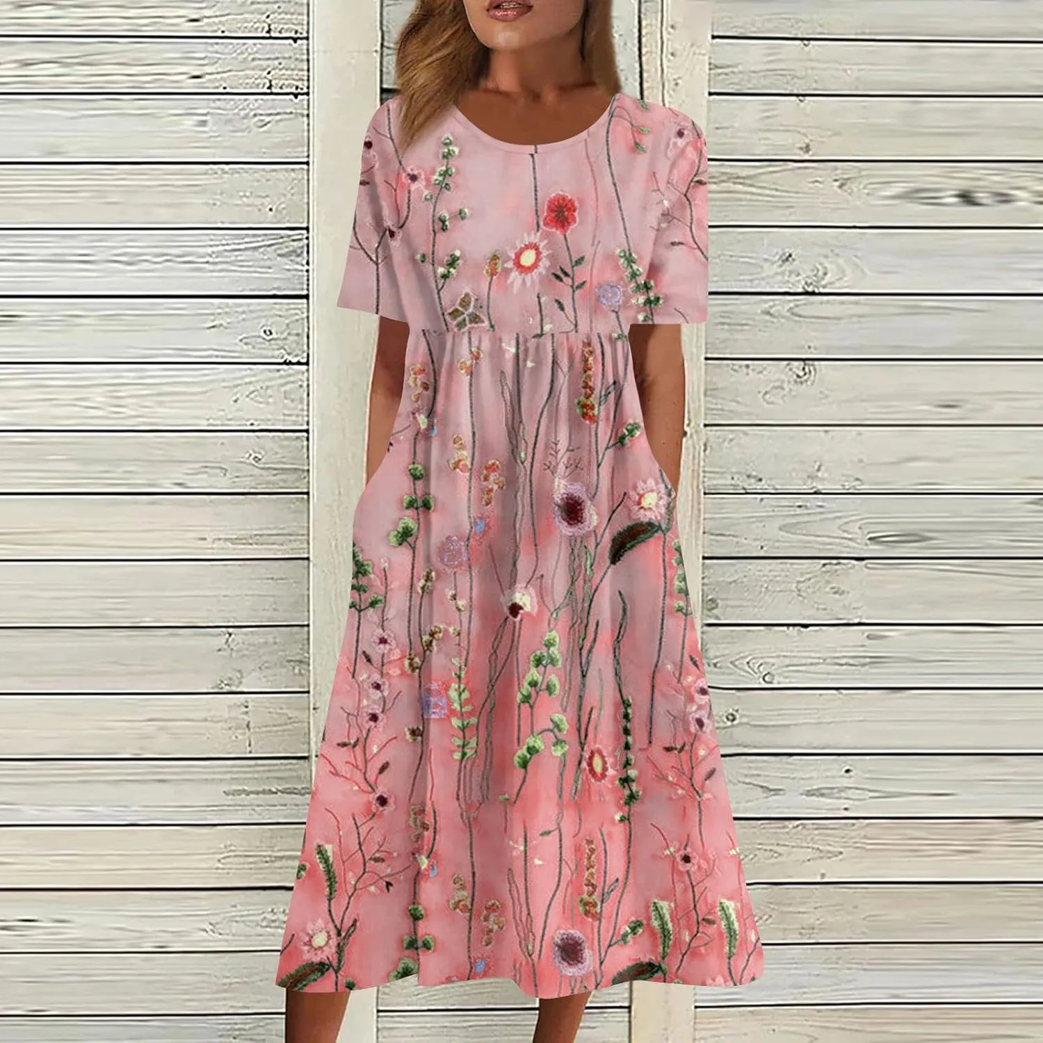 SGASY Plus Size Summer Dress 2024 Womens Short Sleeve Boho Floral Tshirt Dress Casual Loose Beach Vacation Midi Dresses