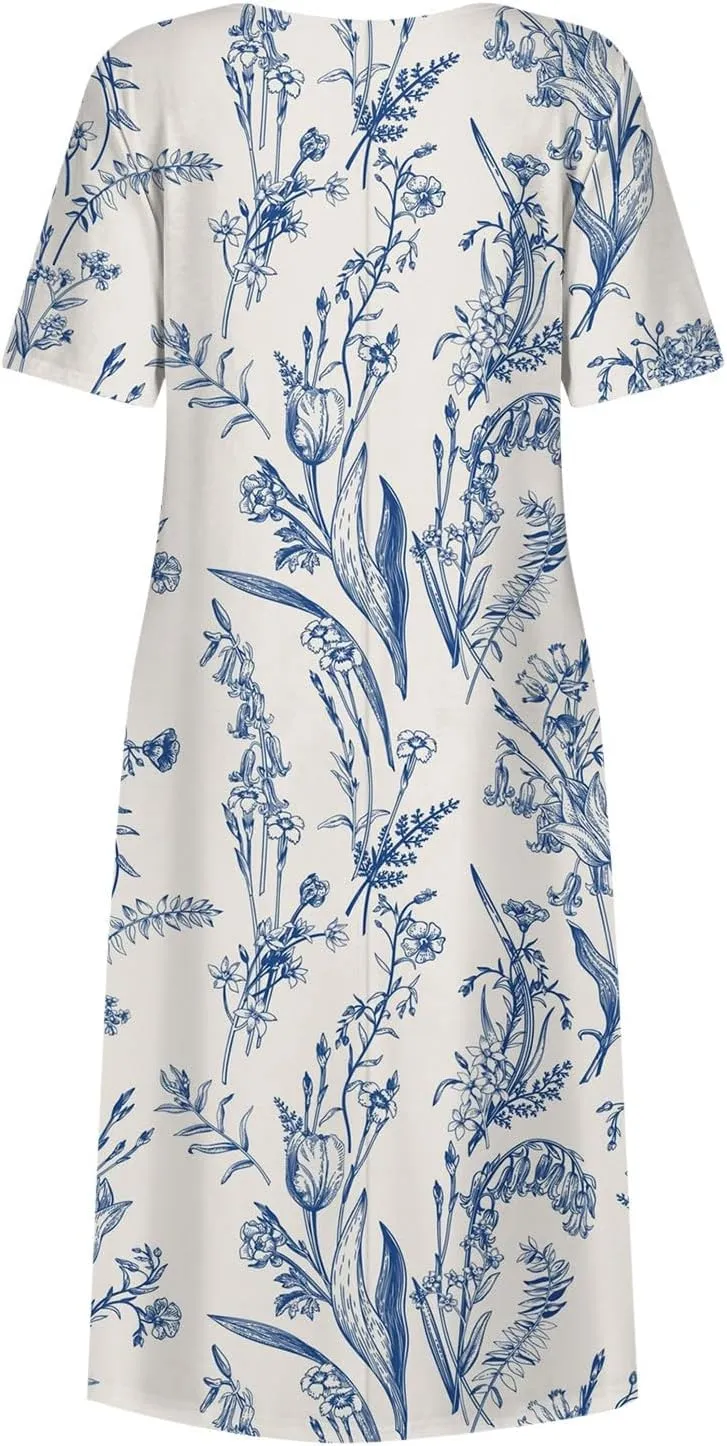 SGASY Summer Dresses for Women 2024 Short Sleeve High Waist Floral Pockets Sun Dress Plus Size Dresses for Curvy Women