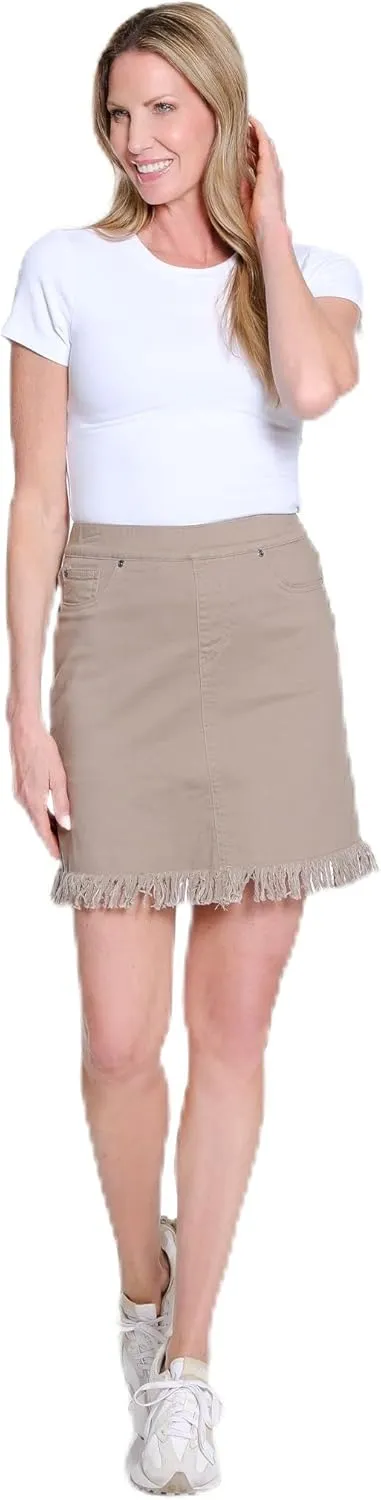 SLIM-SATION Women's Pull On 5-Pocket Twisted Fringe Hem Skort