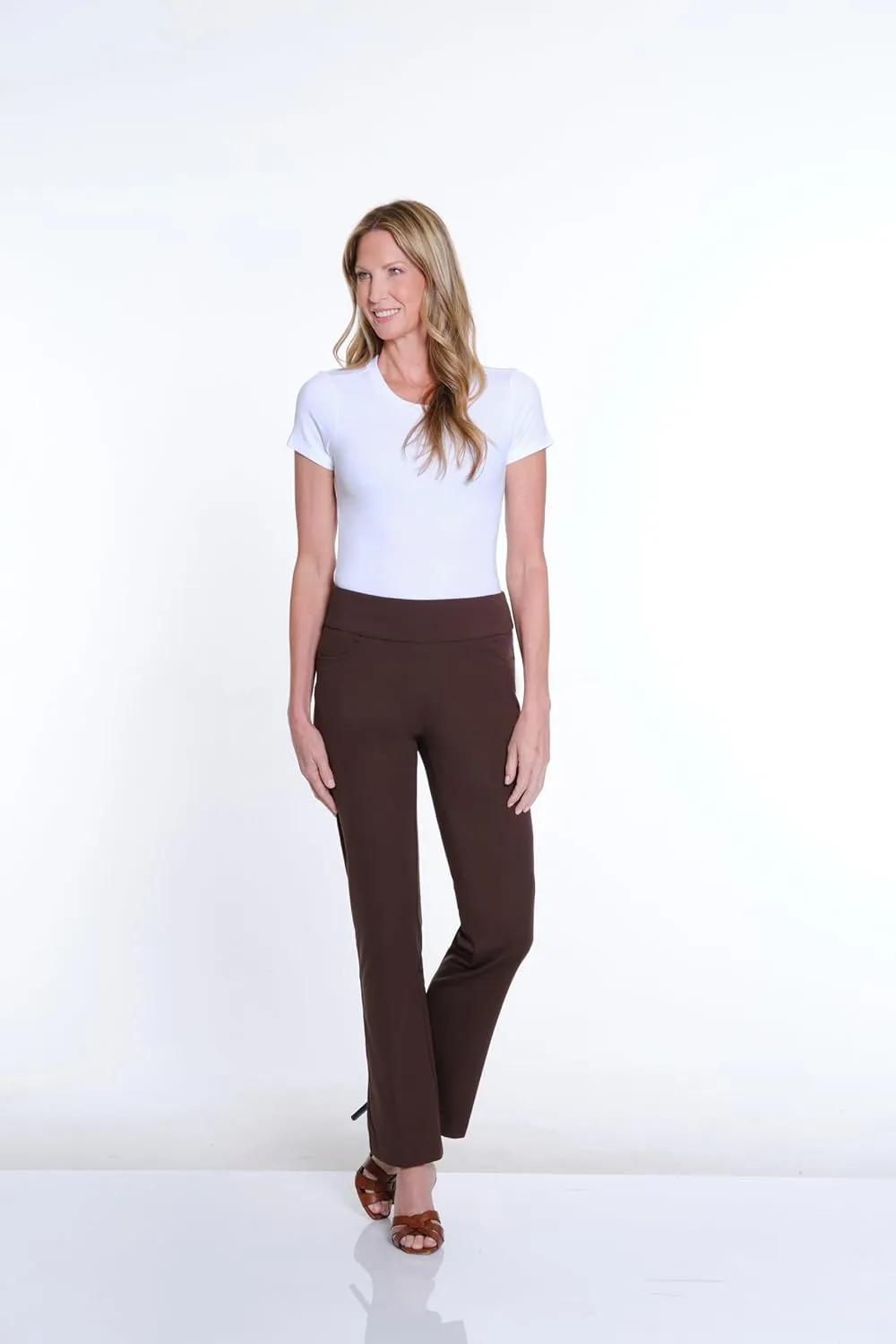 SLIM-SATION Women's Wide Band Pull Over Stove Pipe Leg Pant with Real Front Pockets