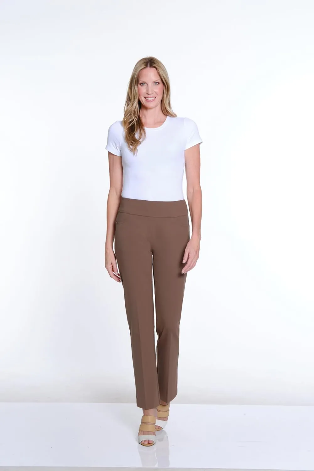 SLIM-SATION Women's Wide Band Pull Over Stove Pipe Leg Pant with Real Front Pockets