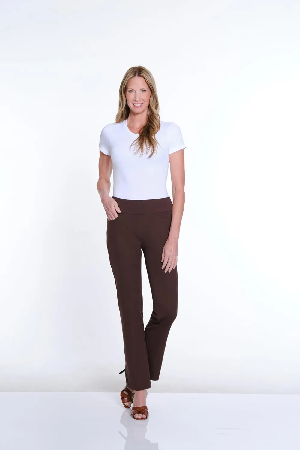 SLIM-SATION Women's Wide Band Pull Over Stove Pipe Leg Pant with Real Front Pockets