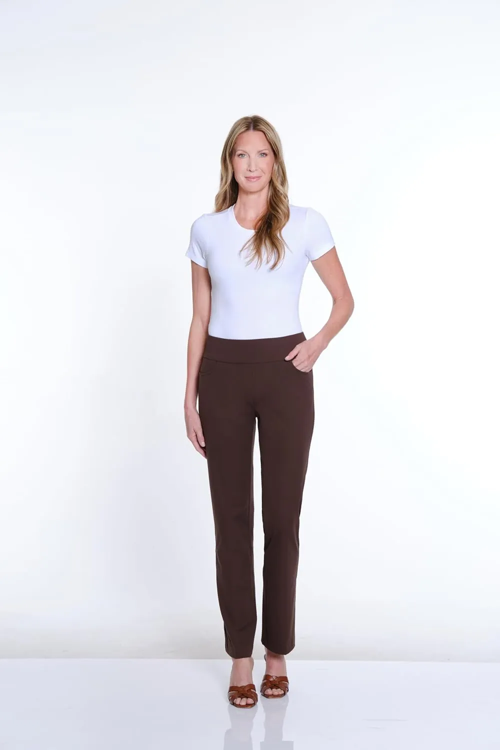 SLIM-SATION Women's Wide Band Pull Over Stove Pipe Leg Pant with Real Front Pockets