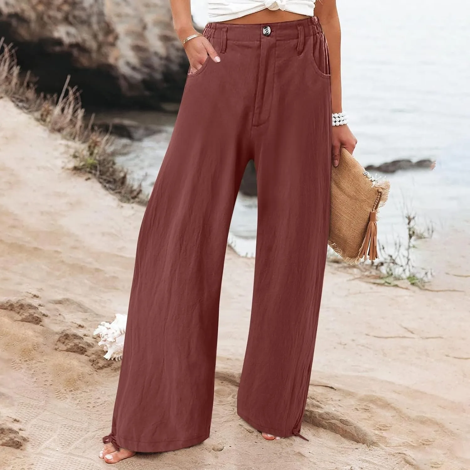 SMIDOW High Waist Wide Leg Pants for Women Trendy 2024 Casual Loose Long Trousers Palazzo Pants with Pockets
