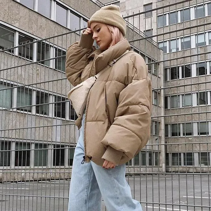 Solid Color Oversized Thick Parkas Zipper Pockets Overcoats