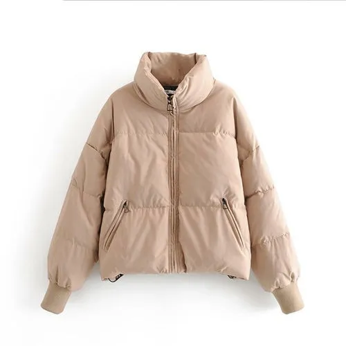 Solid Color Oversized Thick Parkas Zipper Pockets Overcoats