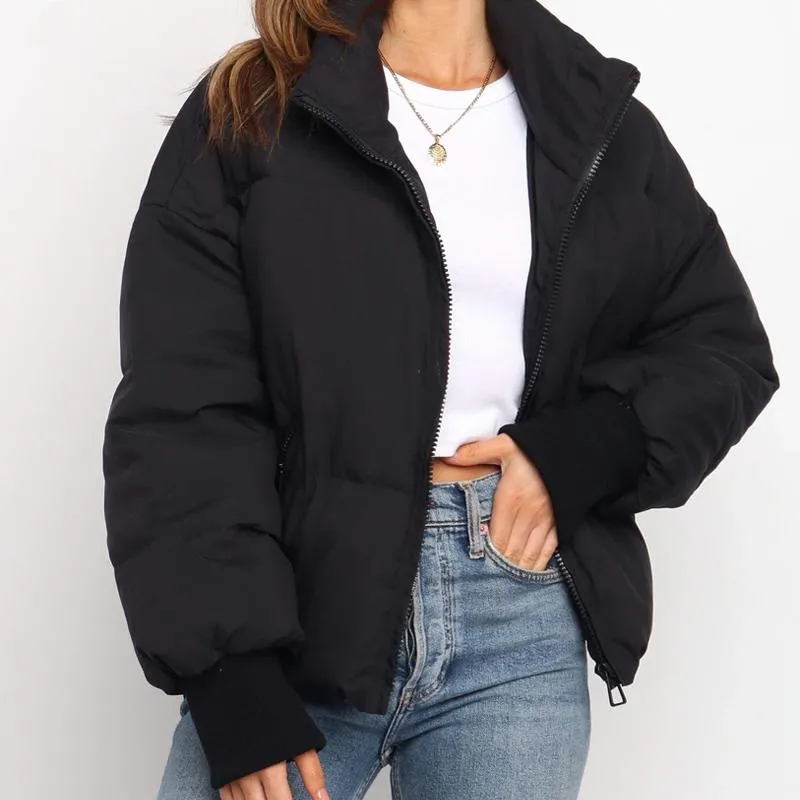 Solid Color Oversized Thick Parkas Zipper Pockets Overcoats