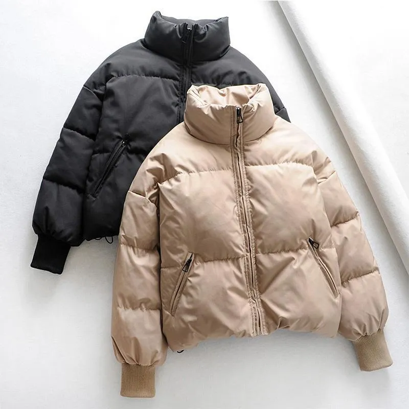 Solid Color Oversized Thick Parkas Zipper Pockets Overcoats
