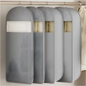 Space Saving Hanging Garment Bag with Self Compression Zipper, 2025 New Space Saver Closet Organizers, Dust Transparent Cover Clothes Bags for Down Coat (Grey, M)
