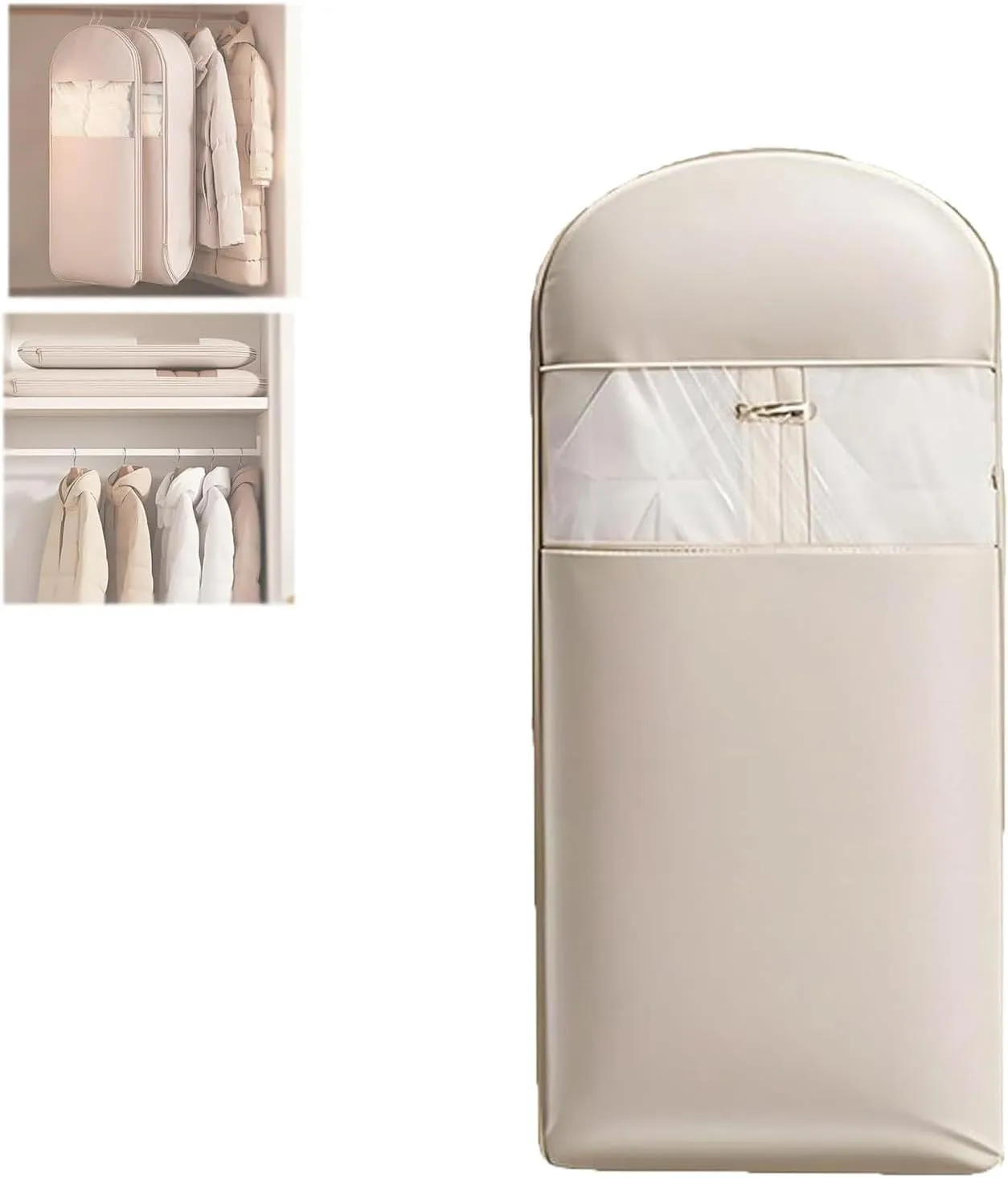 Space Saving Hanging Garment Bag with Self Compression Zipper, 2025 New Space Saver Closet Organizers, Duty Garment Bag for Down Coat (Beige, X-Large)
