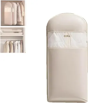 Space Saving Hanging Garment Bag with Self Compression Zipper, 2025 New Space Saver Closet Organizers, Duty Garment Bag for Down Coat (Beige, X-Large)