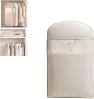 Space Saving Hanging Garment Bag with Self Compression Zipper, 2025 New Space Saver Closet Organizers,Dust Cover Clothes Bags for down Coat, For Closet Storage(Beige,Medium)