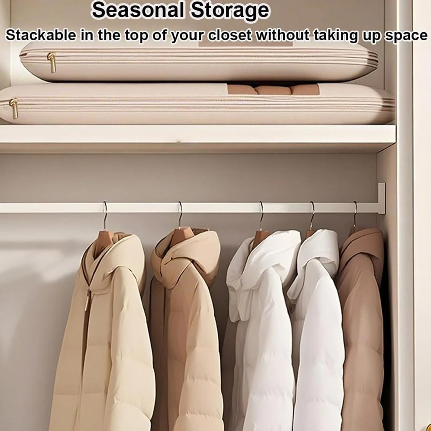 Space Saving Hanging Garment Bag with Self Compression Zipper, 2025 Space Saving Hanging Garment Bag, Winter Coat Storage, Clothes Cover for Hanging, Dust Cover Bags for Down Coat (Grey-L)