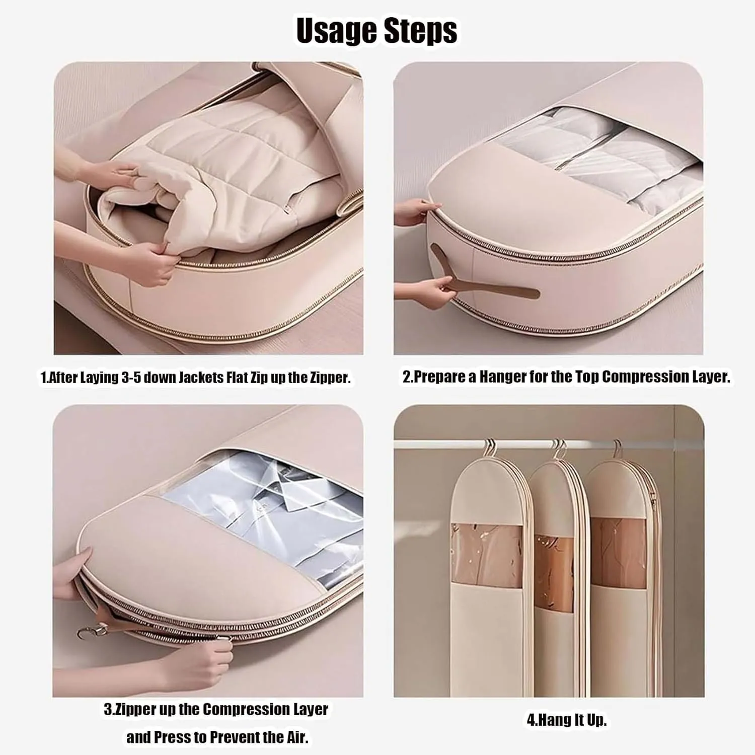 Space Saving Hanging Garment Bag with Self Compression Zipper, 2025 Space Saving Hanging Garment Bag with Self Compression Zipper (Pink,Medium Large)