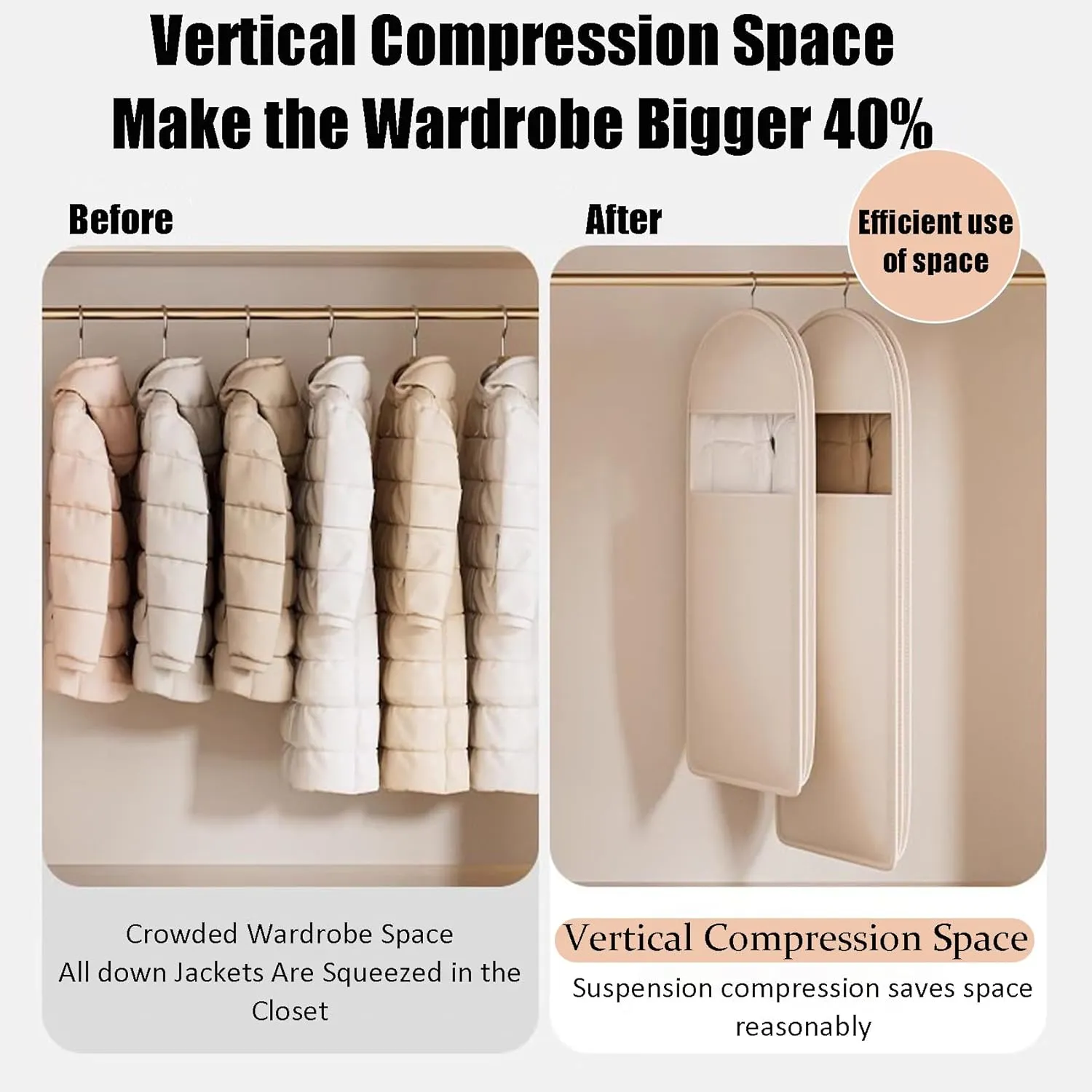 Space Saving Hanging Garment Bag with Self Compression Zipper, 2025 Space Saving Hanging Garment Bag with Self Compression Zipper (Pink,Medium Large)