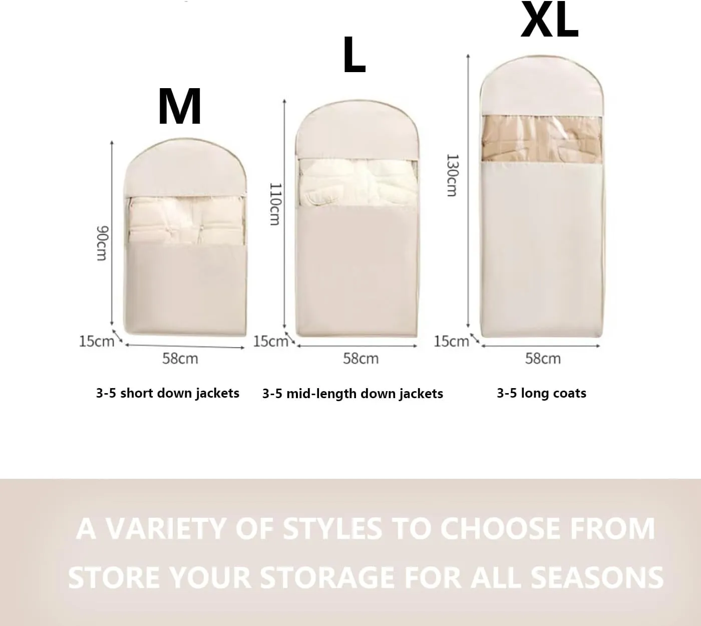 Space Saving Hanging Garment Bag with Self Compression Zipper, 2025 Space Saving Hanging Protector, Wardrobe Clothes Dust Bag (Beige, M)