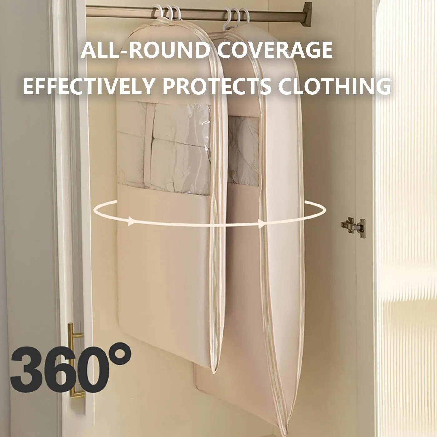 Space Saving Hanging Garment Bag with Self Compression Zipper, 2025 Space Saving Hanging Protector, Wardrobe Clothes Dust Bag (Pink, L)