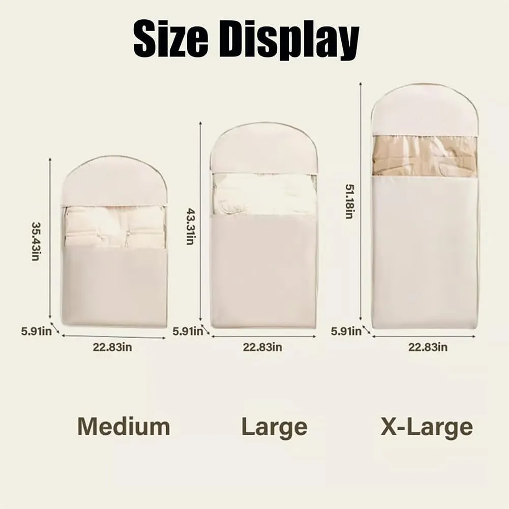 Space Saving Hanging Garment Bag with Self Compression Zipper, 2025 Space Saving Storage Closet Organizers, Heavy Duty Cover Clothes Bags for down Coat (Beige-XL)