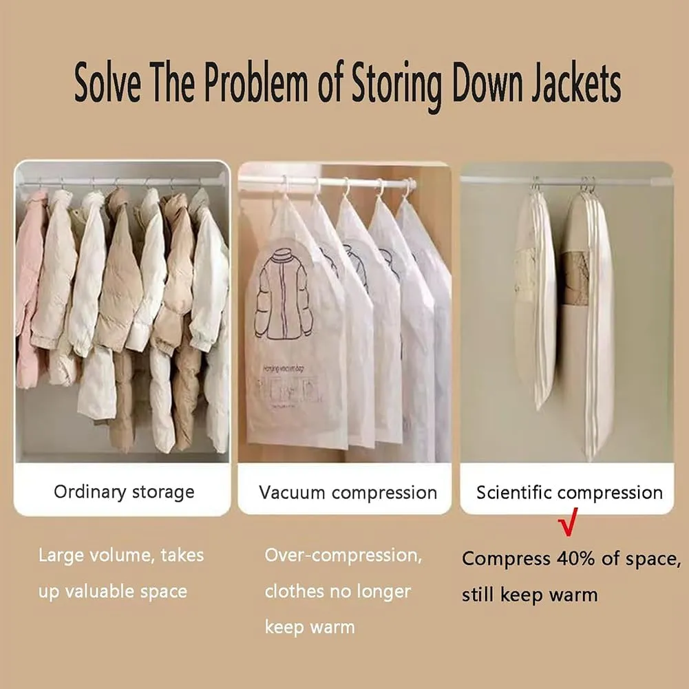 Space Saving Hanging Garment Bag with Self Compression Zipper, 2025 Space Saving Storage Closet Organizers, Heavy Duty Cover Clothes Bags for down Coat (Pink-(M L XL))